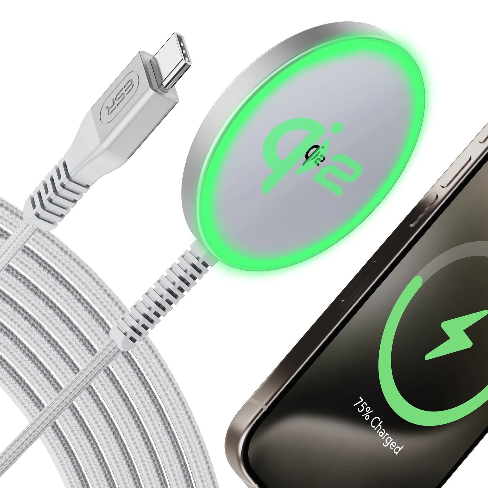 Qi2 mini Wireless Charger - Silver - 1 Set ESR